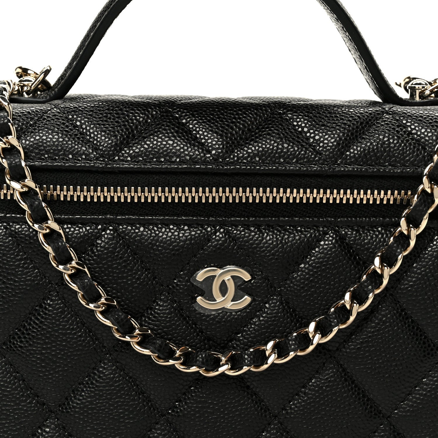 Caviar Quilted Top Handle Slim Vanity With Chain Black