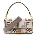 Canvas Vitello Seta FF Multicolor Embroidered Baguette Grezzo Multicolor Tortora