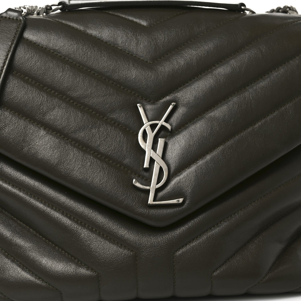 Calfskin Y Quilted Monogram Medium Loulou Chain Satchel Khaki Fonce