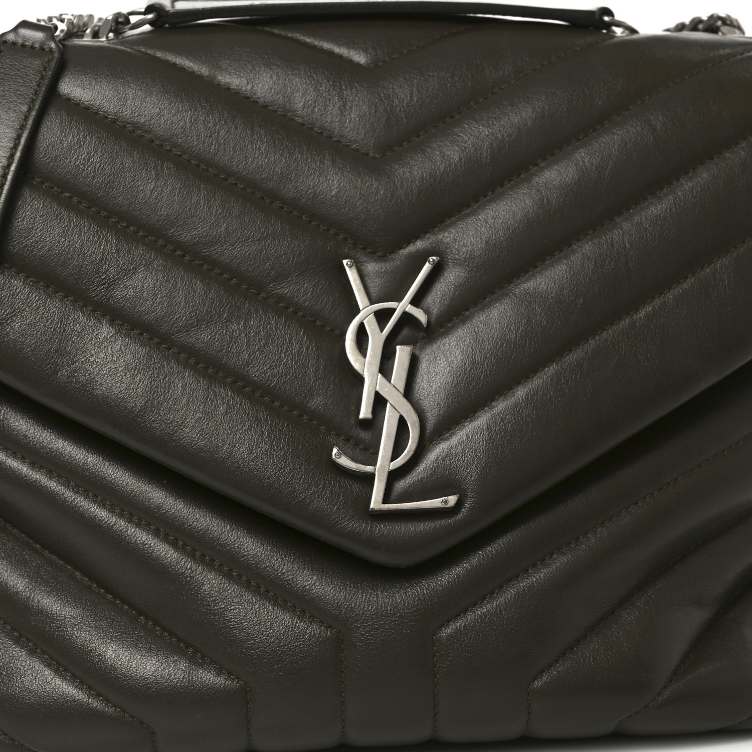 Calfskin Y Quilted Monogram Medium Loulou Chain Satchel Khaki Fonce