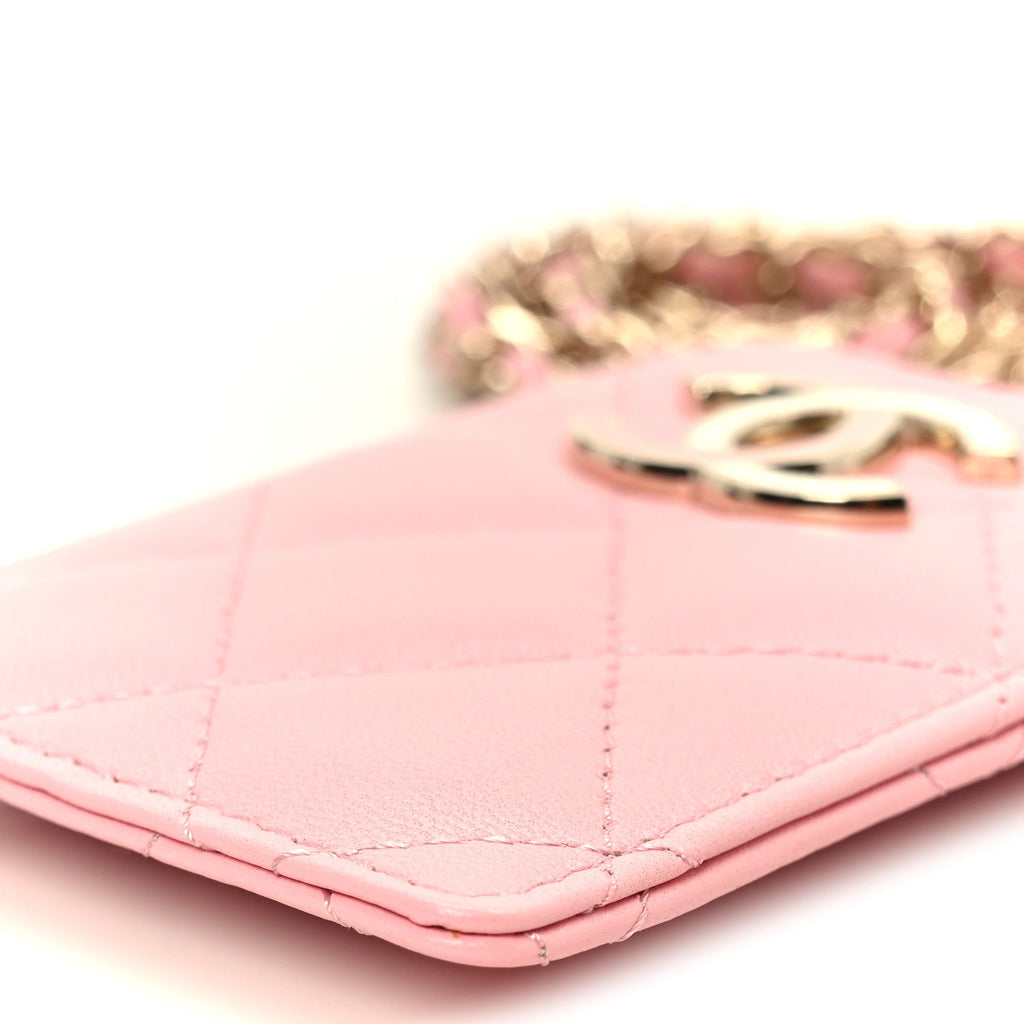 Lambskin Quilted Enamel Chanel  Holder On Chain Light Pink