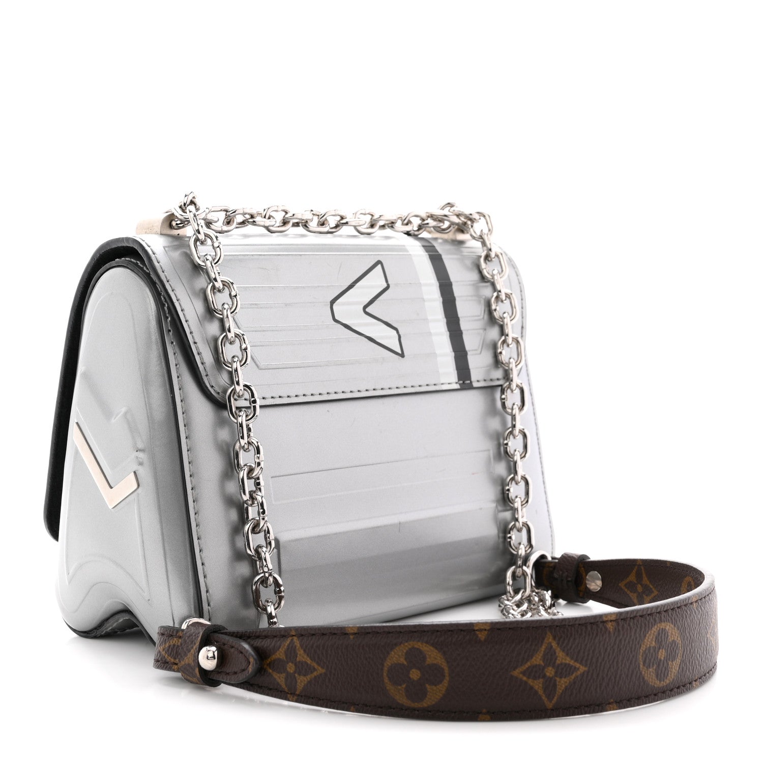 Calfskin Monogram Spaceship Embossed Twist Shoulder Bag PM Argent