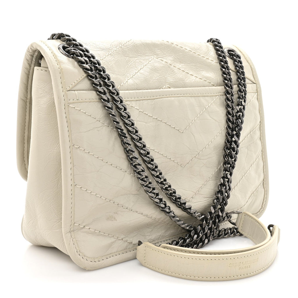 Crinkled Calfskin Matelasse Monogram Baby Niki Chain Satchel Blanc Vintage