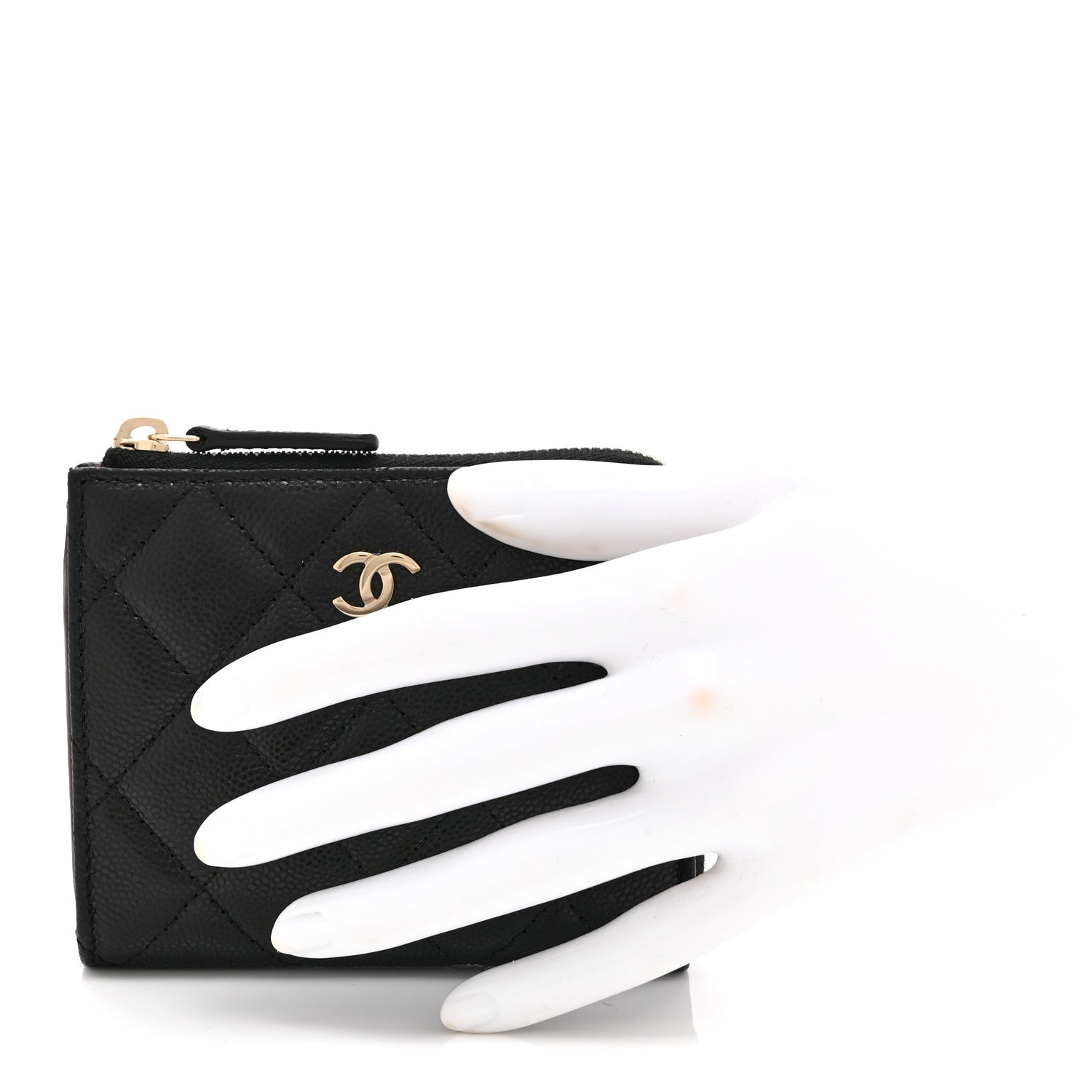 Caviar Quilted CC Zip Around  Holder Wallet Black