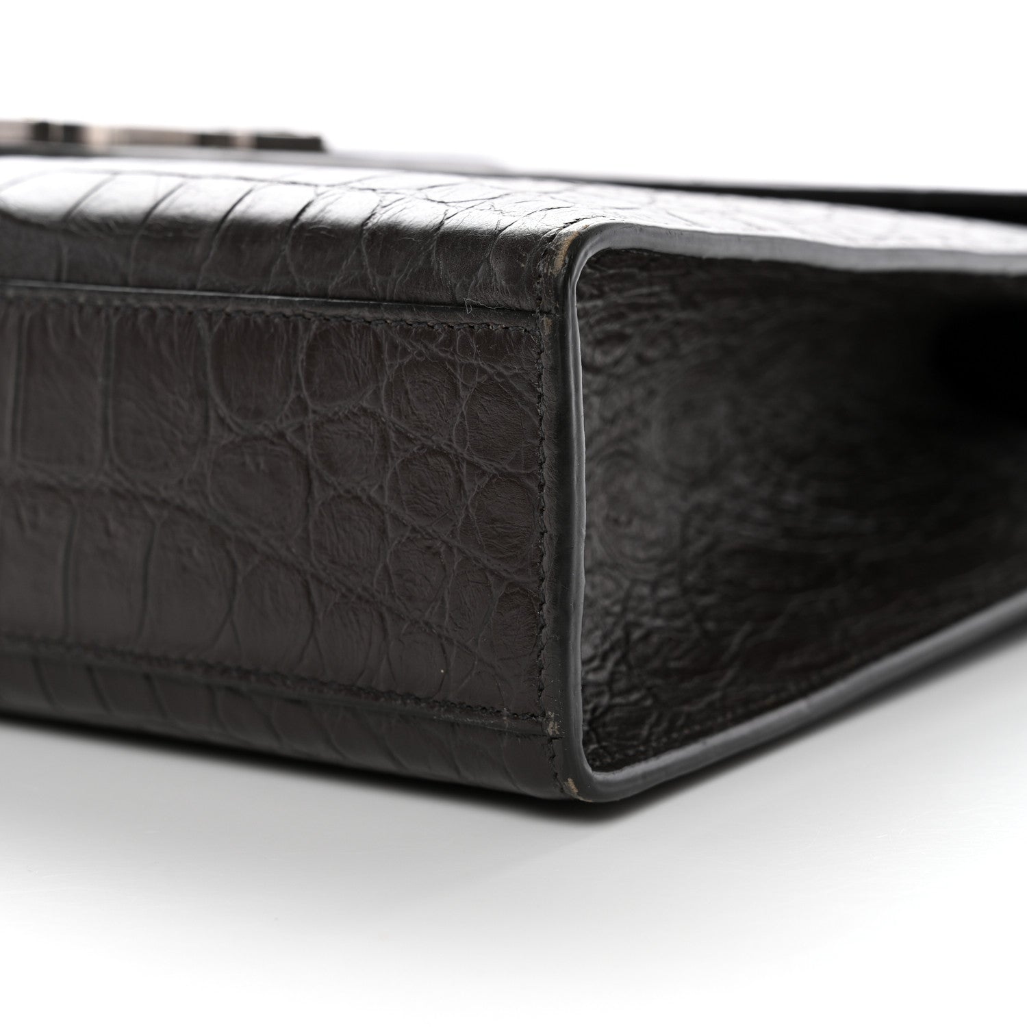 Calfskin Crocodile Embossed Large Monogram Satchel Dark Brown