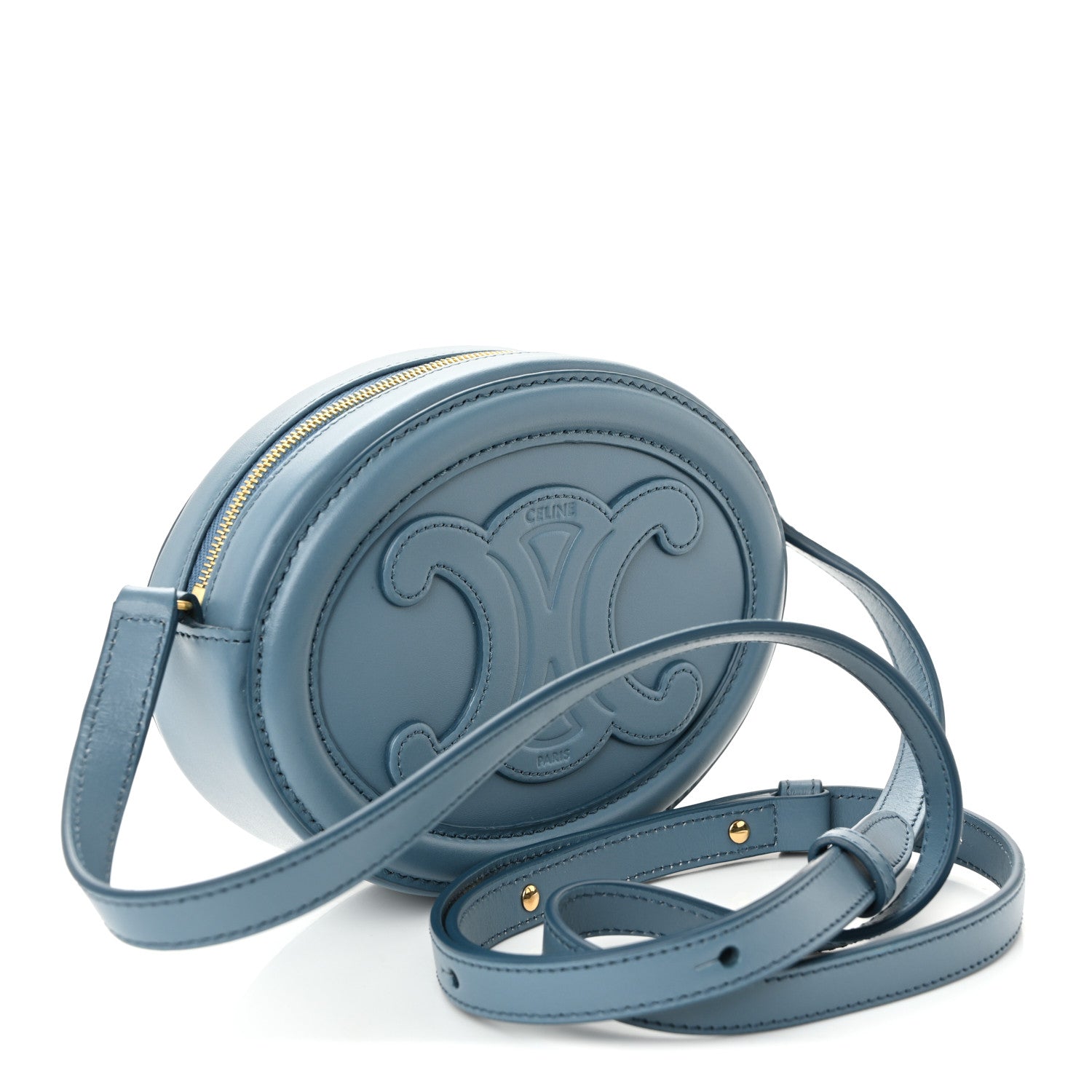 Smooth Calfskin Cuir Small Triomphe Oval Crossbody Purse Denim