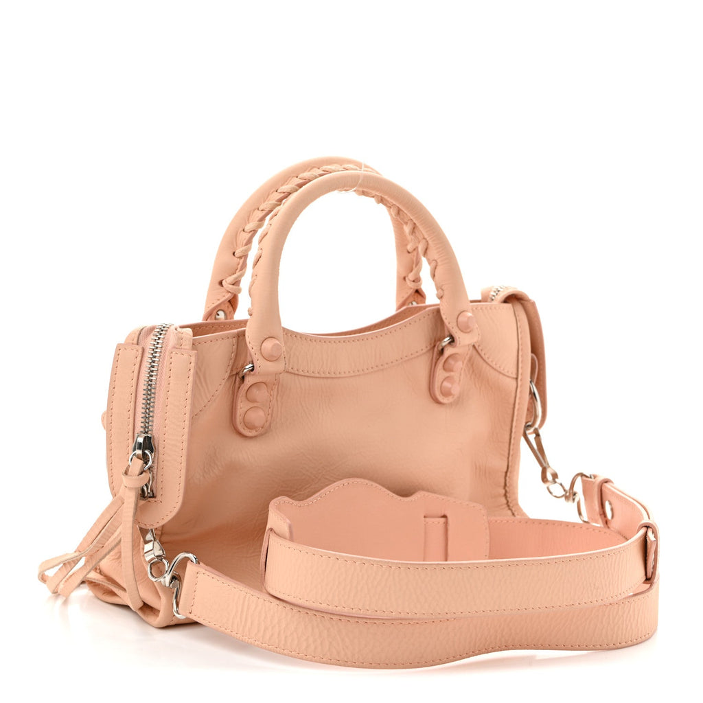 Matte Goatskin Rubber Covered Classic Hardware Mini City Rose Poudre