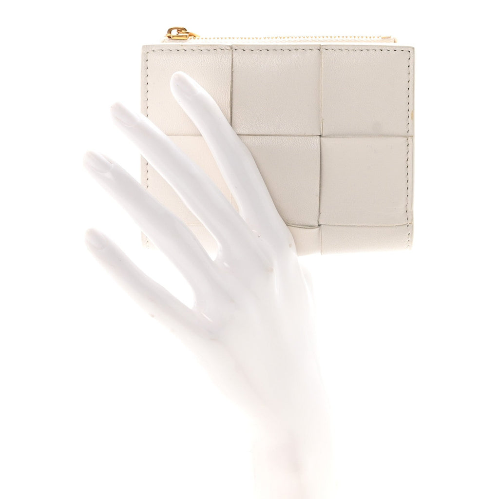 Nappa Maxi Intrecciato Bifold Zip Wallet White