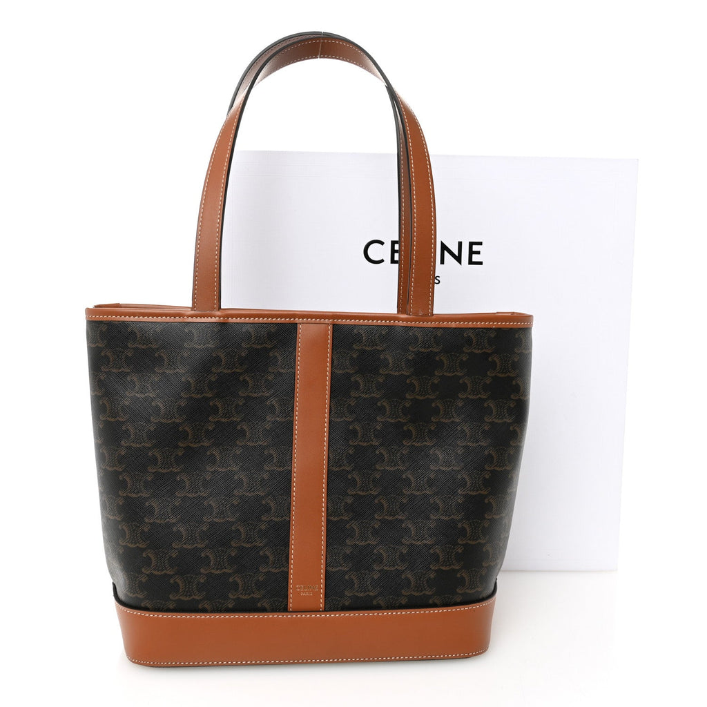 Triomphe Canvas Calfskin Small Cabas Bag Tan