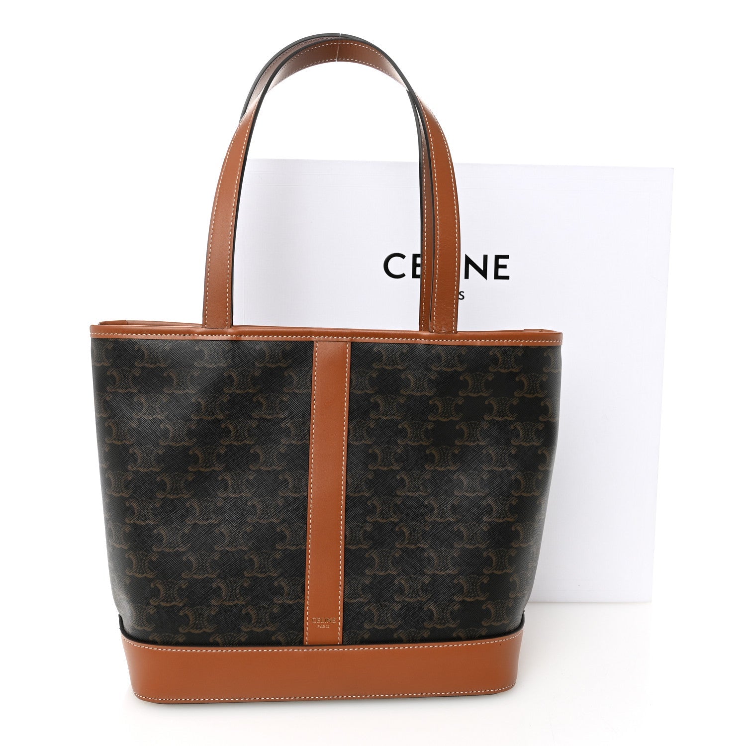 Triomphe Canvas Calfskin Small Cabas Bag Tan