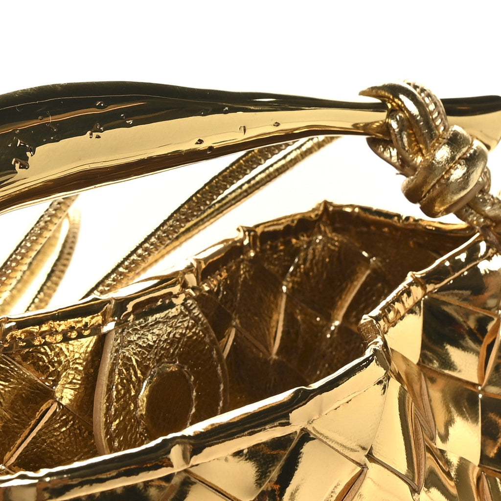 Mirror Laminated Nappa Intrecciato Mini Sardine Bag Gold