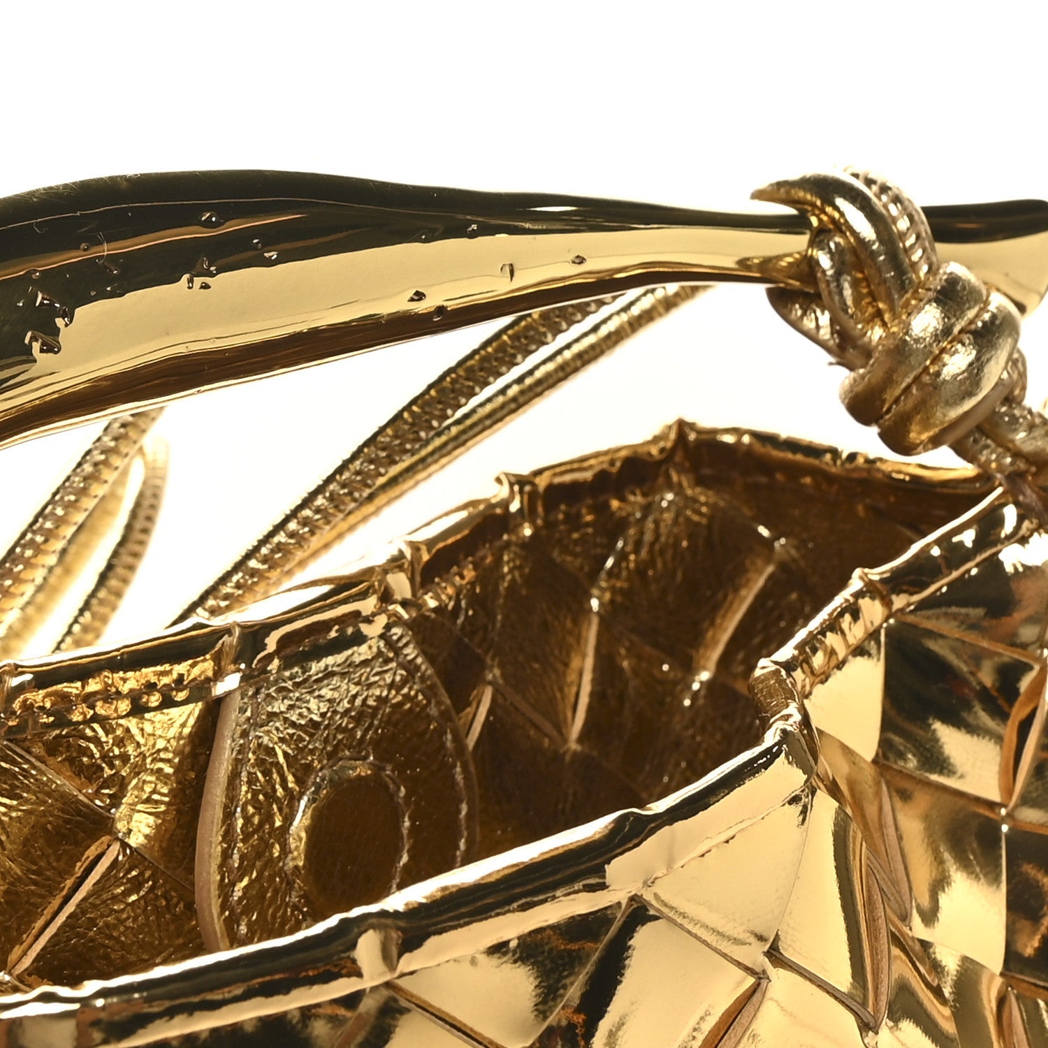 Mirror Laminated Nappa Intrecciato Mini Sardine Bag Gold