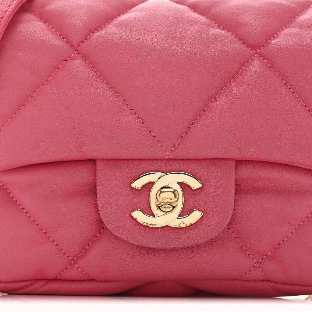 Calfskin Quilted Mini Square Bubbly Flap Pink