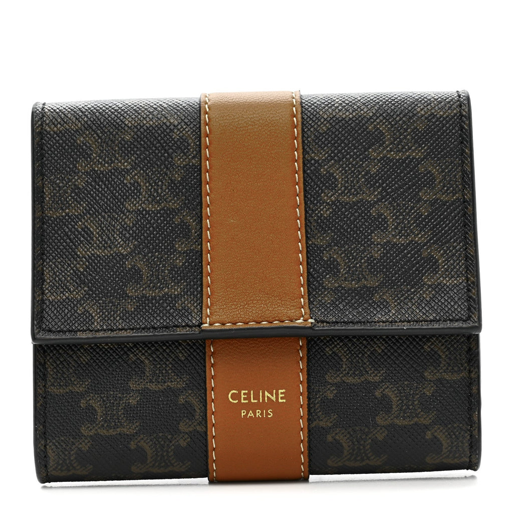 Canvas Triomphe Lambskin Folded Compact Wallet Tan