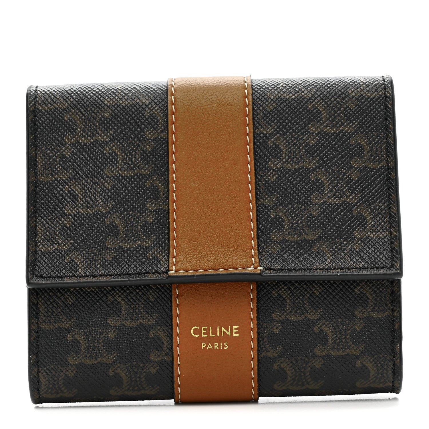 Canvas Triomphe Lambskin Folded Compact Wallet Tan