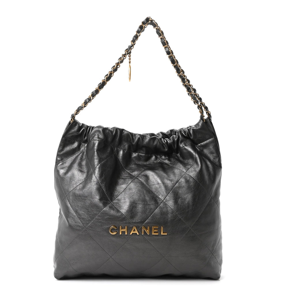 Shiny Calfskin Quilted Chanel 22 Dark Grey