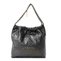 Shiny Calfskin Quilted Chanel 22 Dark Grey