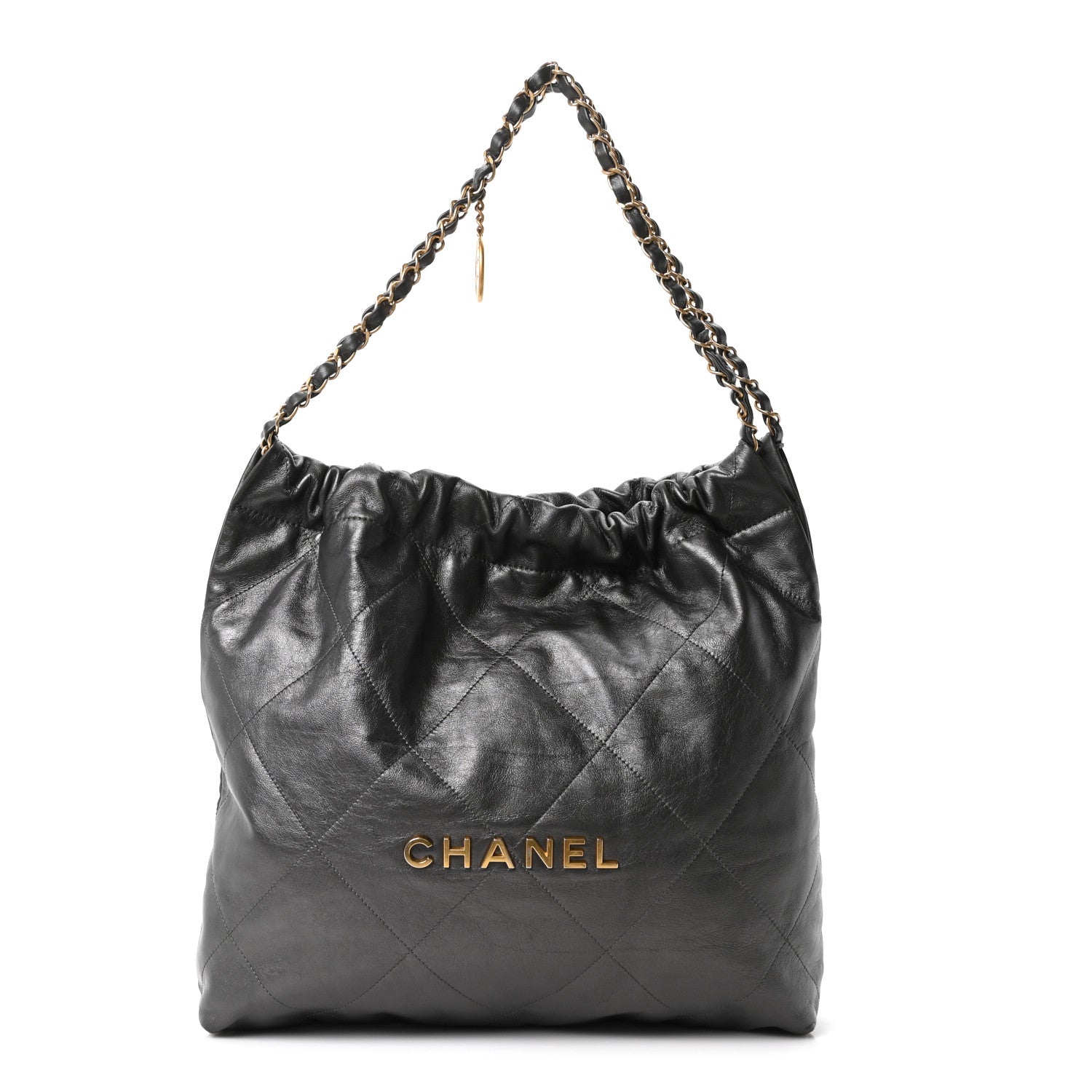 Shiny Calfskin Quilted Chanel 22 Dark Grey