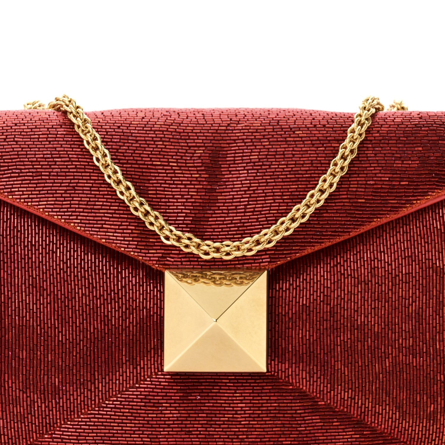 Nappa Beaded One Stud Chain Clutch Red