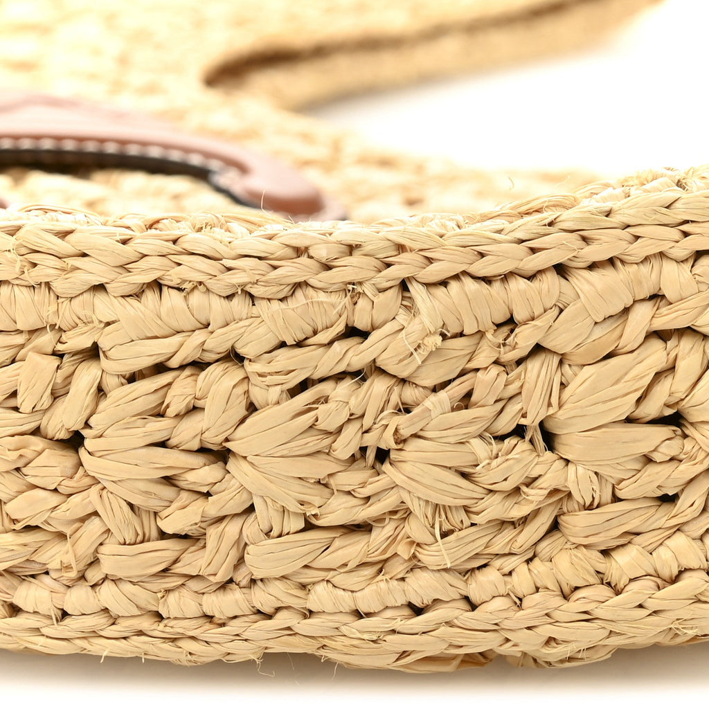 Raffia Calfskin Triomphe Panier Hobo Bag Natural Tan