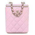 Caviar Quilted Small Vertical Coco Beauty Vanity Case With Chain Light Pink