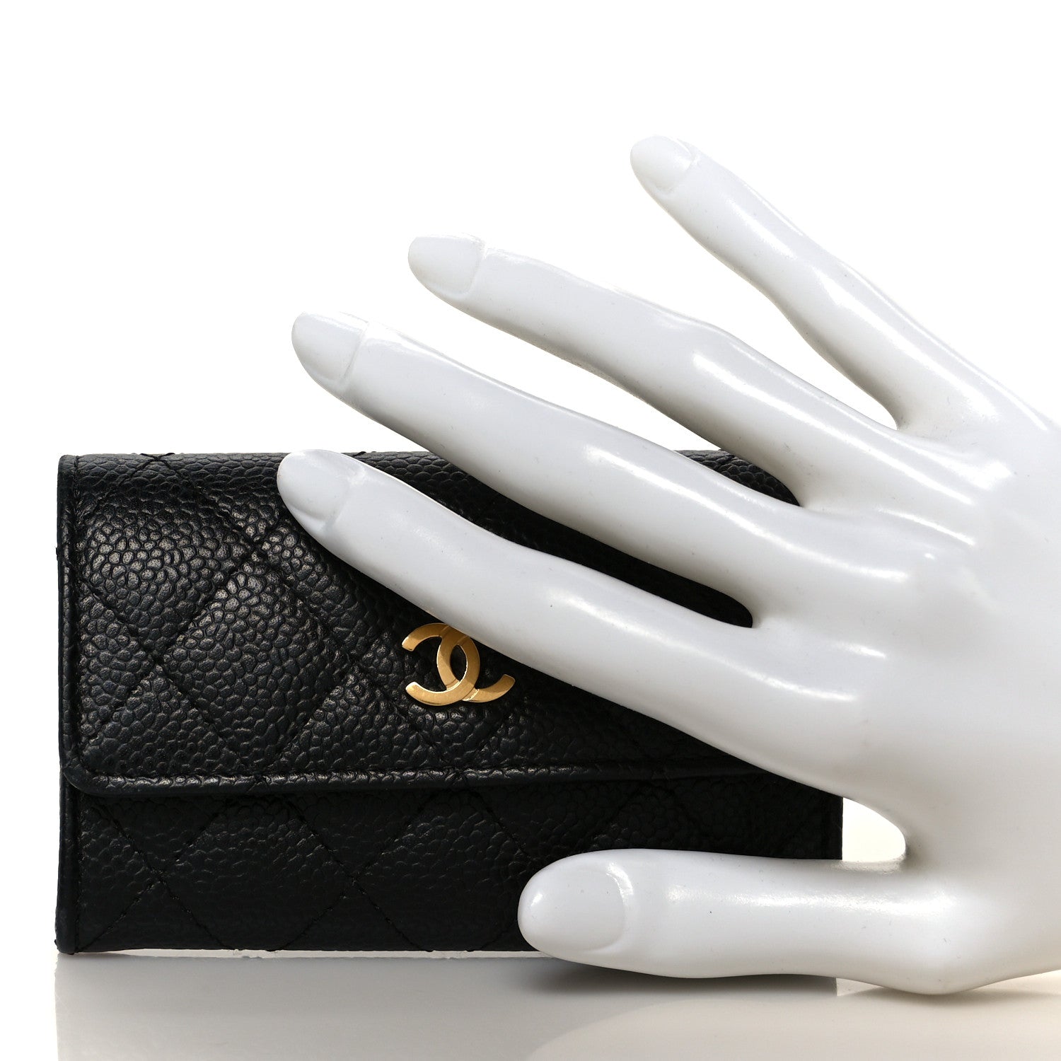 Caviar Quilted Flap  Holder Wallet Black