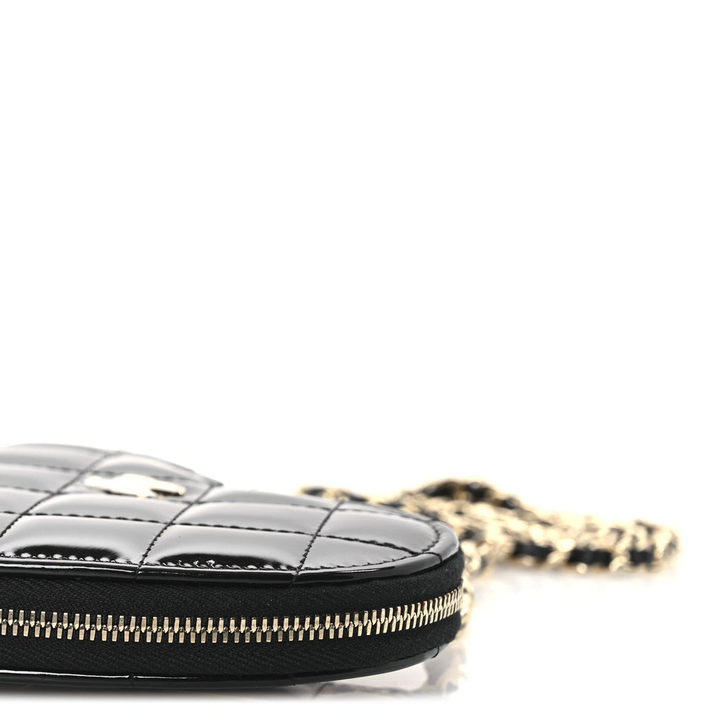 Patent Calfskin Resin Quilted CC Heart Clutch With Chain Black