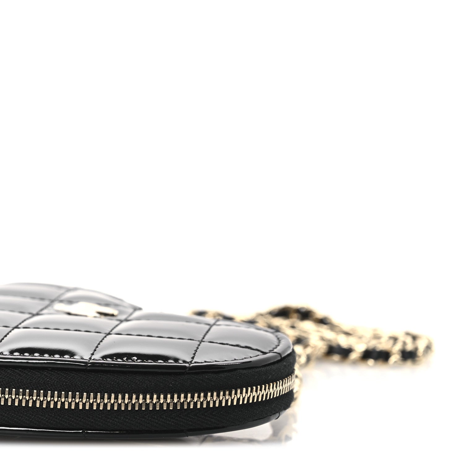 Patent Calfskin Resin Quilted CC Heart Clutch With Chain Black
