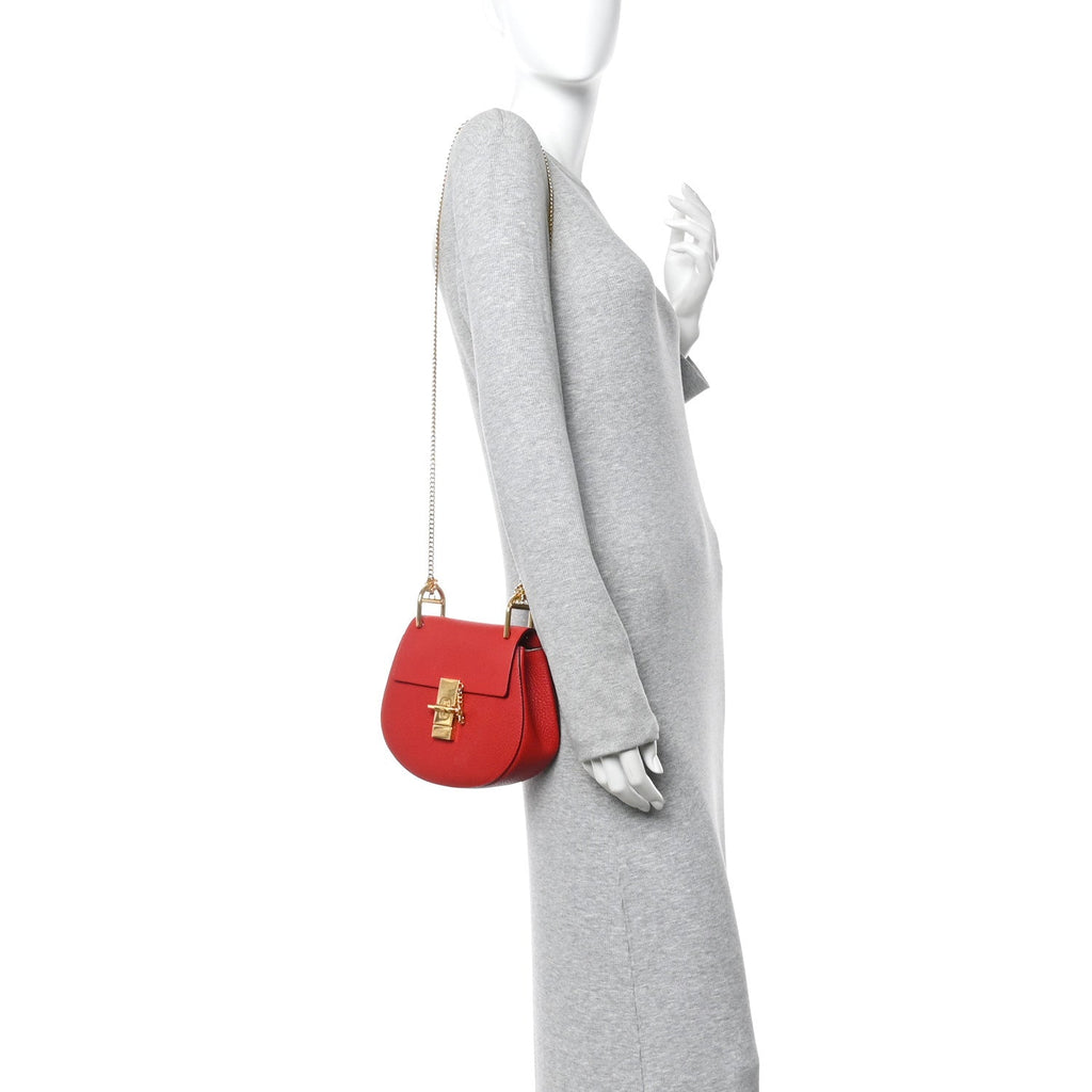 Grained Lambskin Mini Drew Shoulder Bag Plaid Red