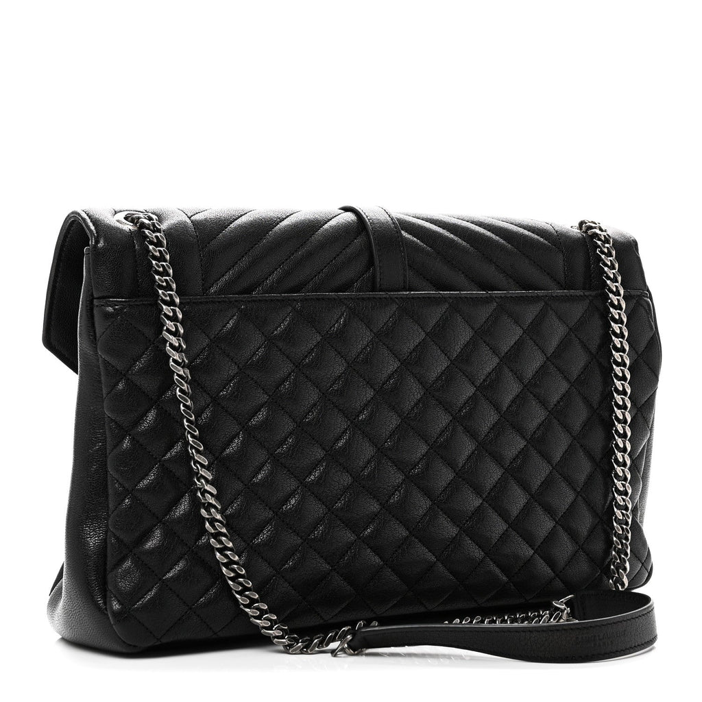 Calfskin Mixed Matelasse Triquilt Large Monogram Satchel Black