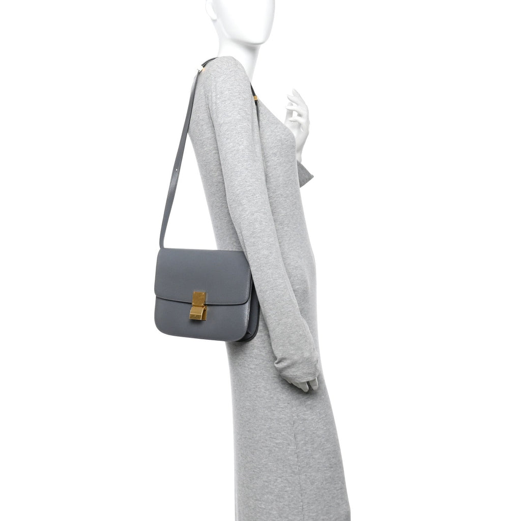 Liege Calfskin Medium Classic Box Flap Bag Grey