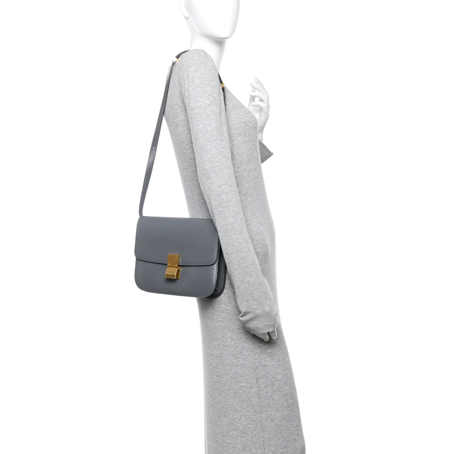 Liege Calfskin Medium Classic Box Flap Bag Grey