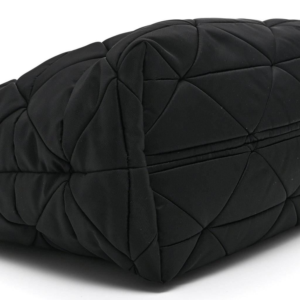 Re-Nylon Nappa Triangle Quilted Padded Medium Double Handled Zip Tote Black