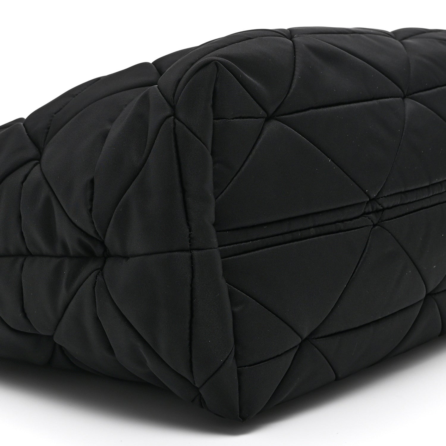 Re-Nylon Nappa Triangle Quilted Padded Medium Double Handled Zip Tote Black