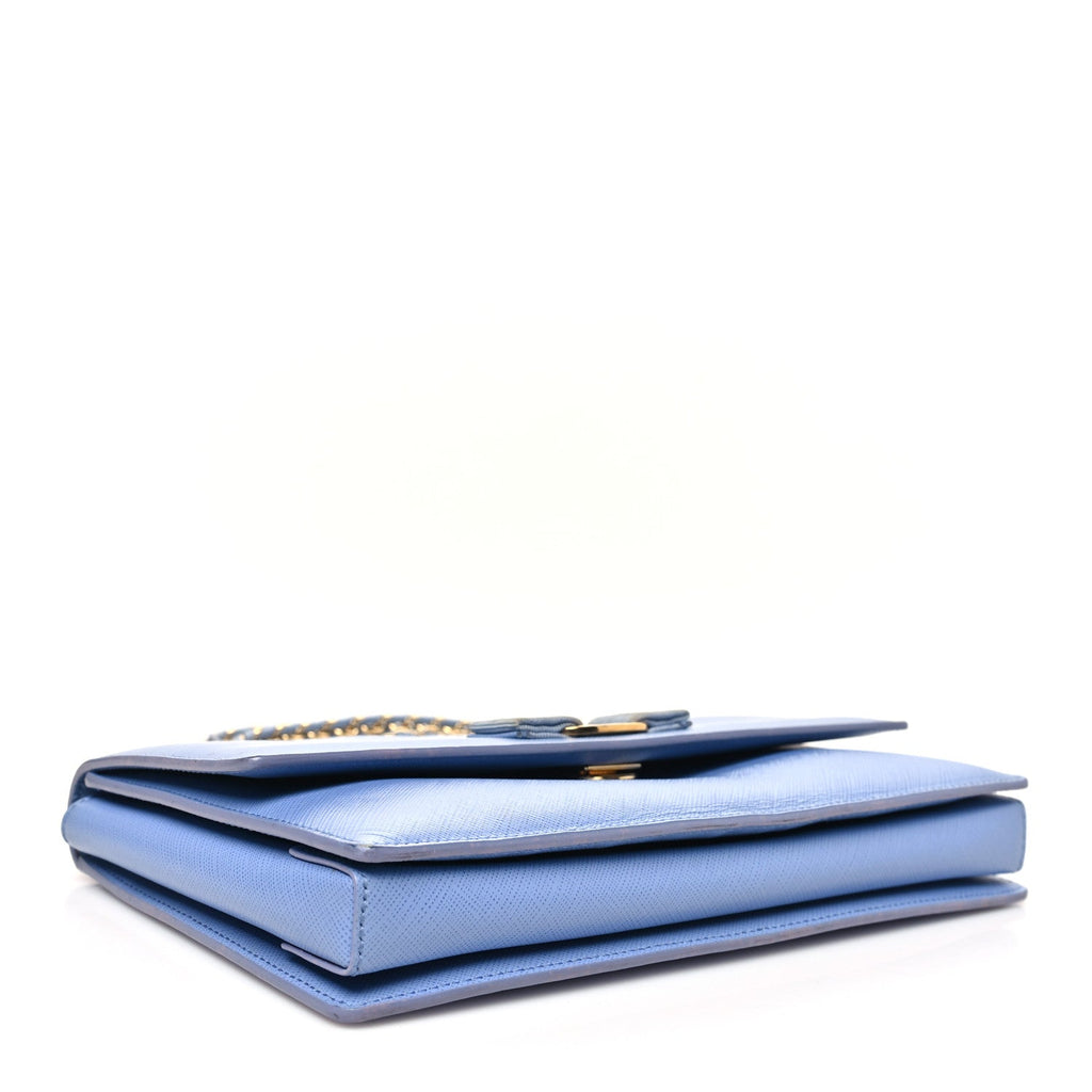 Hammered Calfskin Vara Bow Chain Crossbody Blue