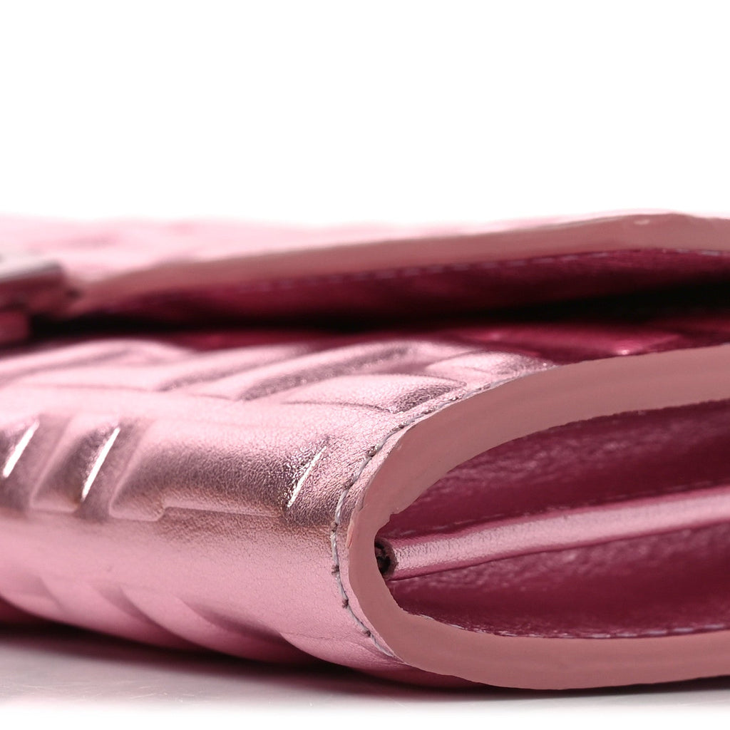 Vitello Catalan Mirror FF 1974 Embossed Continental Wallet on Chain Rosa