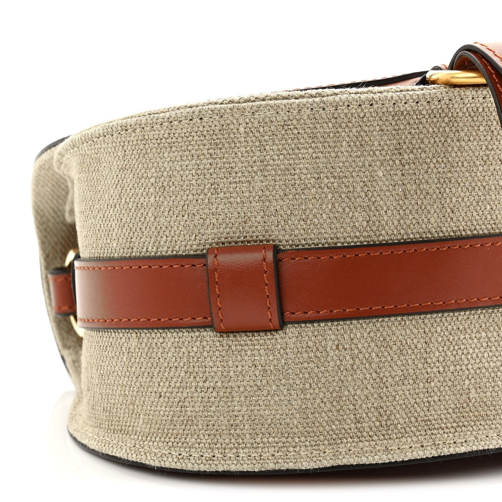Linen Calfskin Small Marcie Saddle Bag Sepia Brown