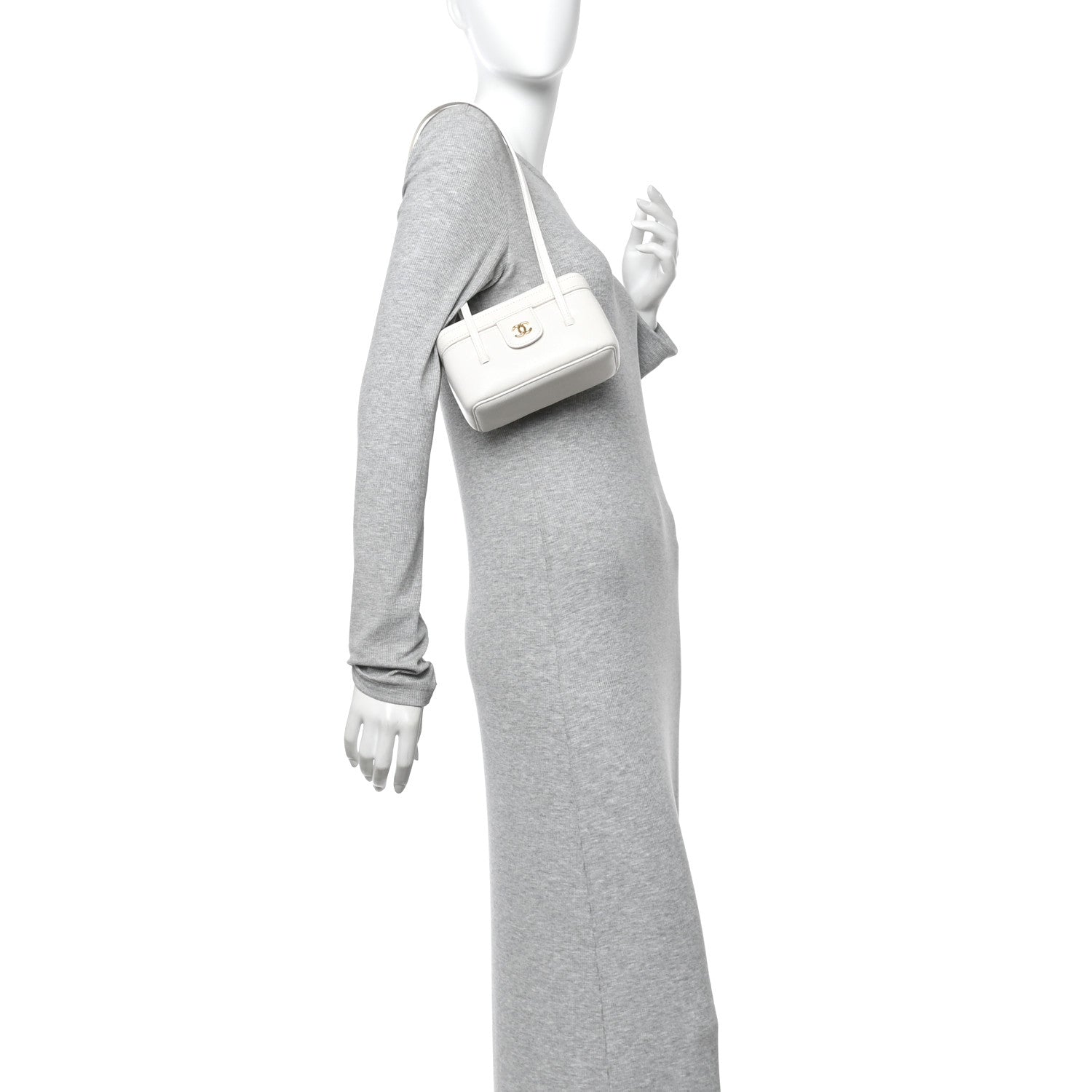 Shiny Caviar Preppy Coco Long Vanity With Strap White