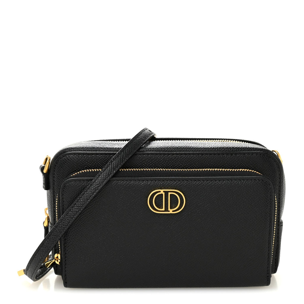 Grained Calfskin Caro Double Pouch Black