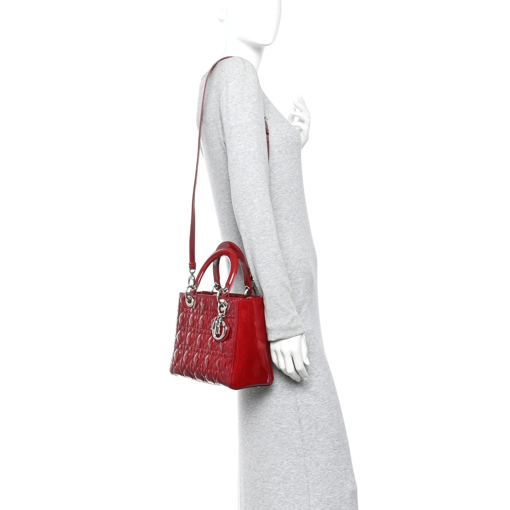 Patent Cannage Medium Lady Dior Red