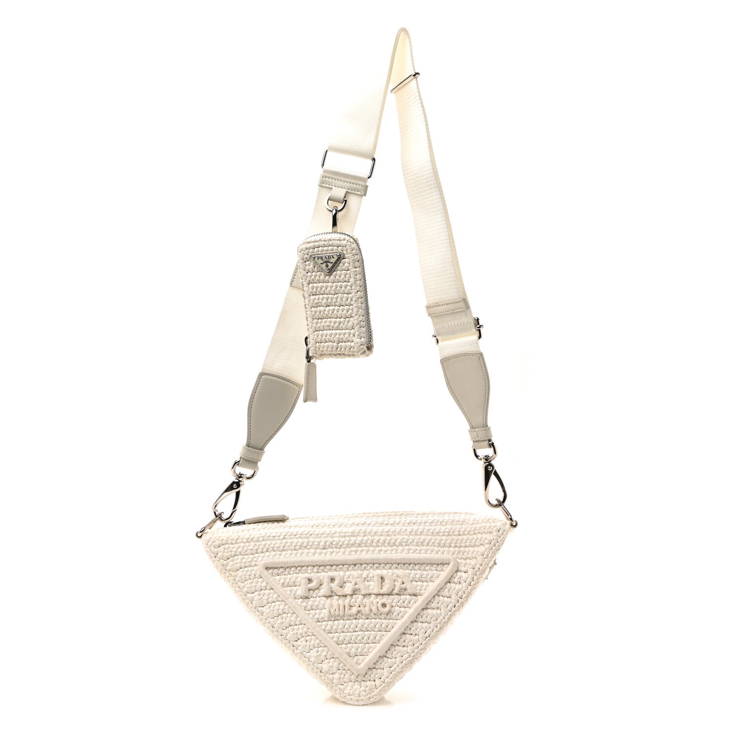 Yarn Raffia Effect Crochet Triangle Shoulder Bag White