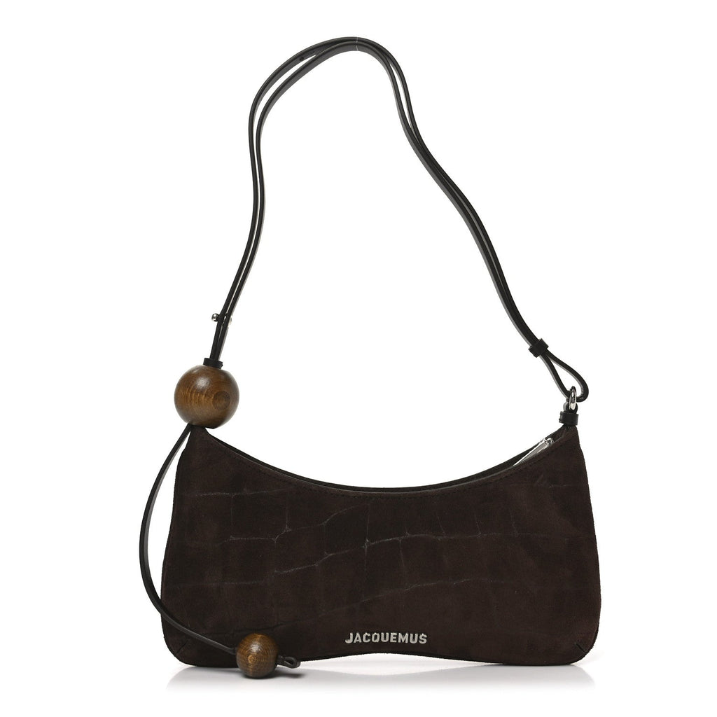 Suede Crocodile Embossed Le Bisou Dark Brown