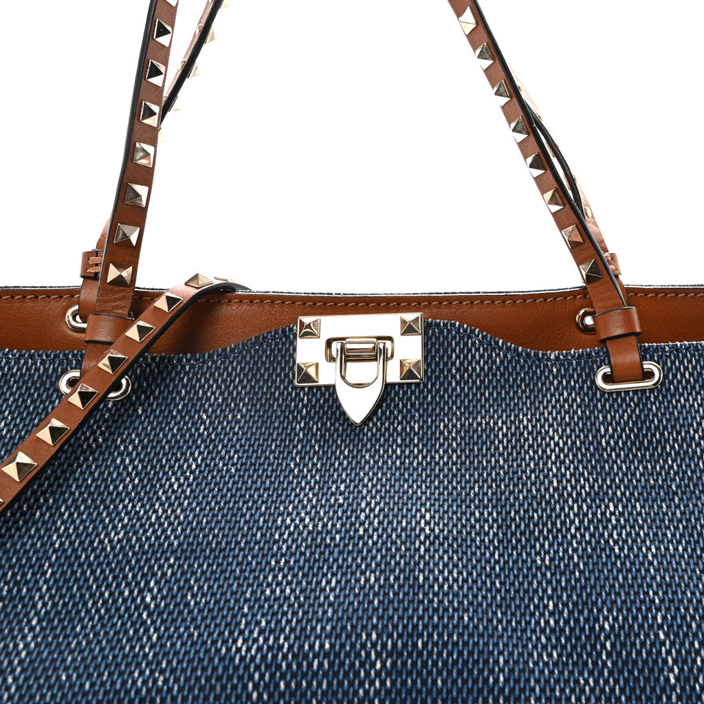 Denim Large Rockstud Tote Blue Brown