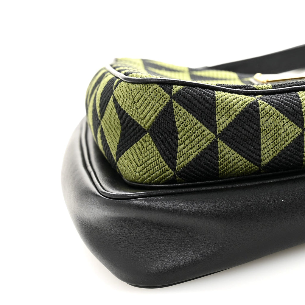 Jacquard Calfskin Triangolo Symbole Embroidered Mini Triangle Double Bag Black Edera