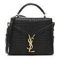 Calfskin Crocodile Embossed Mini Classic Monogram Cassandra Top Handle Black