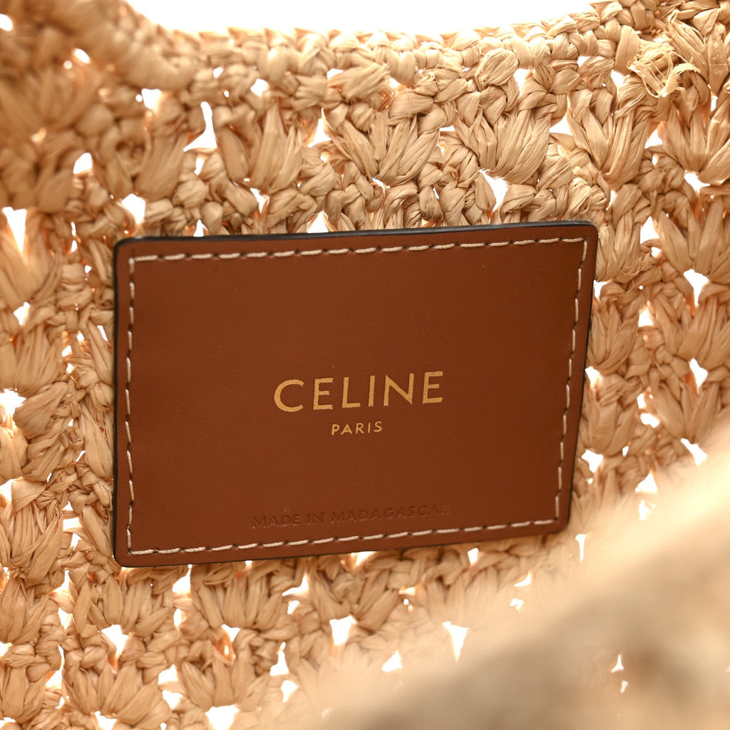 Raffia Calfskin Triomphe Panier Hobo Bag Natural Tan