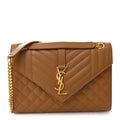 Grain De Poudre Textured Mixed Matelasse Medium Triquilt Monogram Satchel Dark Cork