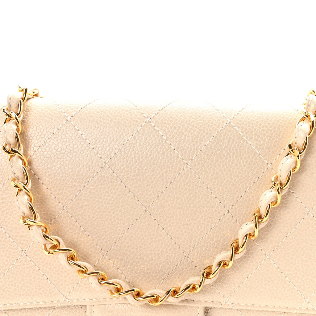 Caviar Stitch Medium Single Flap Beige Clair