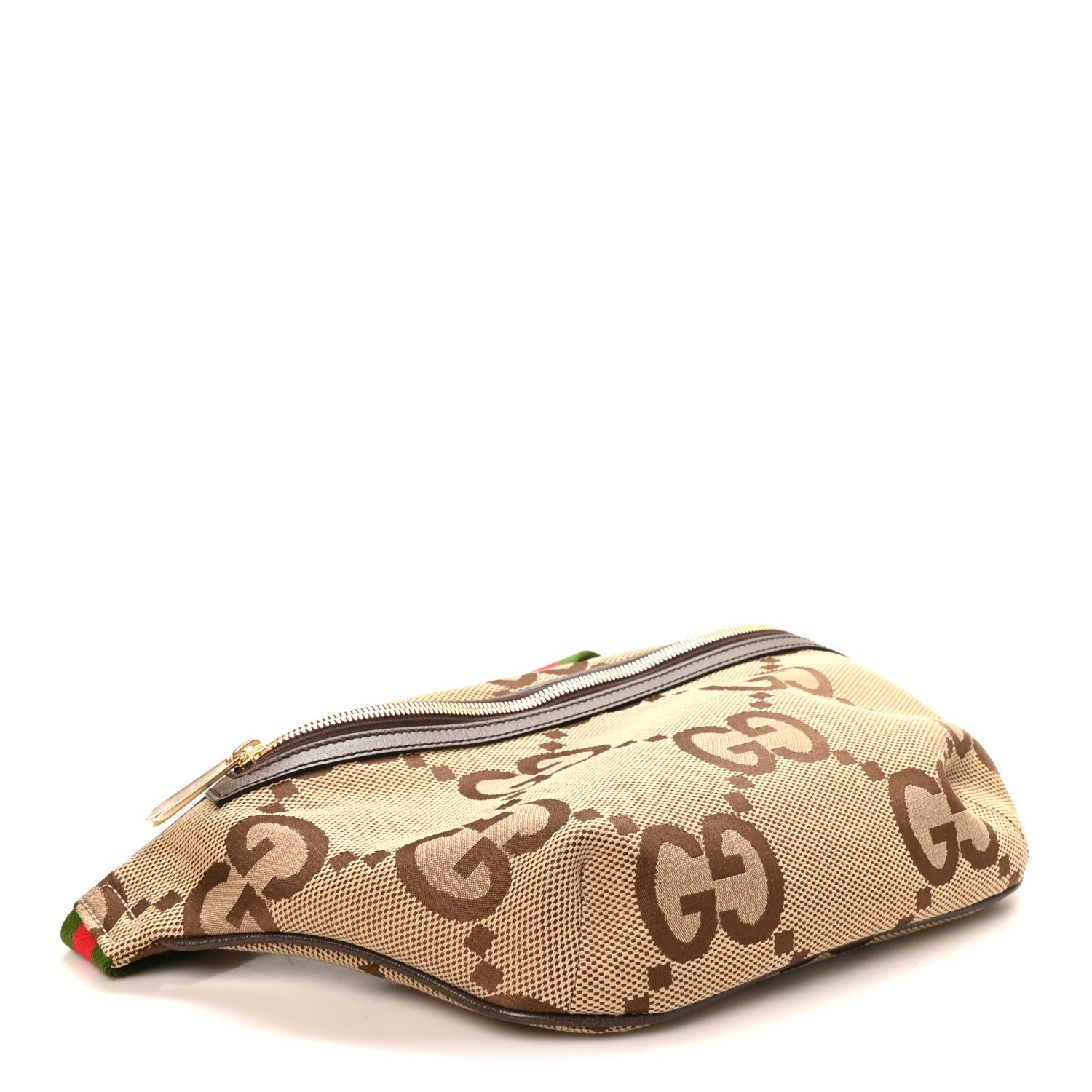 Monogram Jumbo GG Textured Dollar Calfskin Web Belt Bag Camel Ebony New Acero