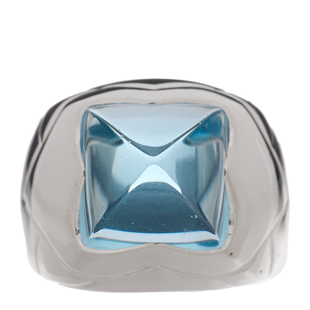 18K White Gold Aquamarine Pyramide Ring 55 7.25